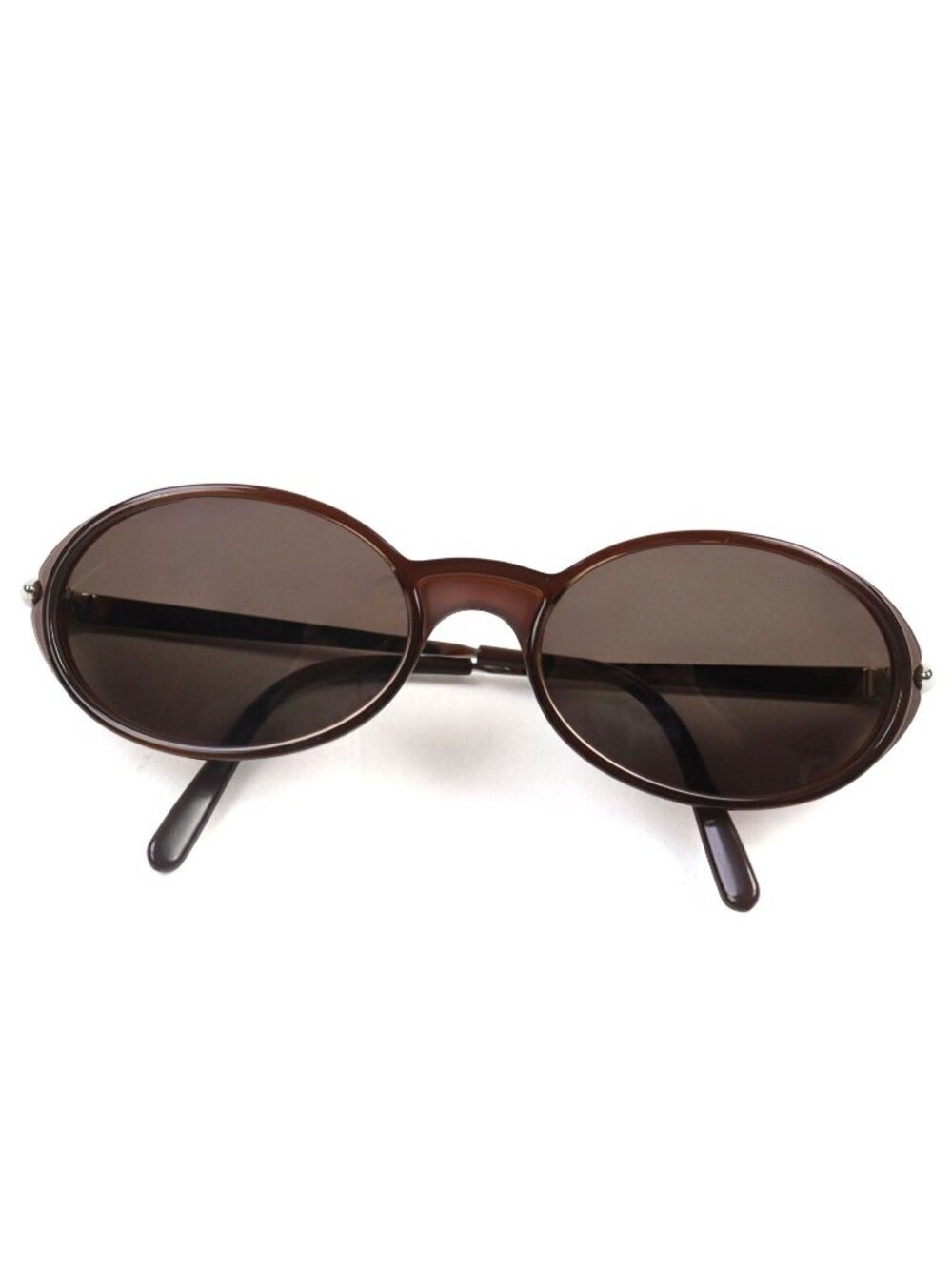 Cartier Vintage 2C Decor Logo Stamp Oval Shape Sunglasses Clear Brown Silver